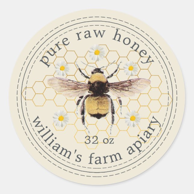 Antique White Honeybee Honey Jar Label (Front)