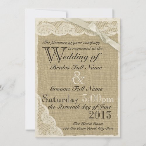 Antique White Lace Country Wedding Custom Invitation