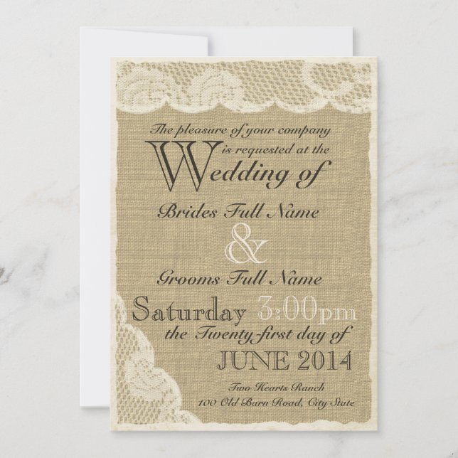 Antique White Lace Country Wedding Invitation (Front)