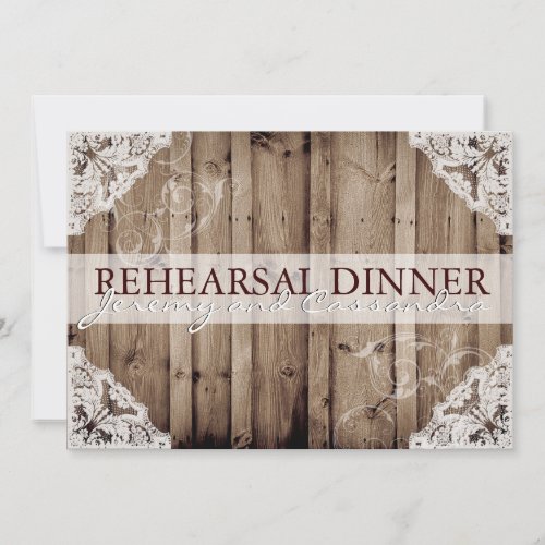 Antique White Lace Wedding Rehearsal Personalized Invites