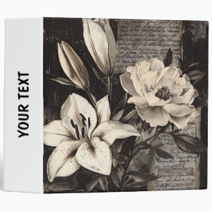 Antique White Lily Gothic Botanical 3 Ring Binder