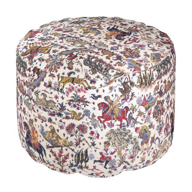 Antique White Oriental Persian Kilim Rug Pouf (Angled Front)