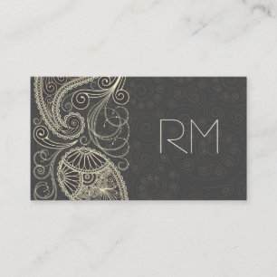 Antique White Paisley On Dark Gray Pattern Design Business Card