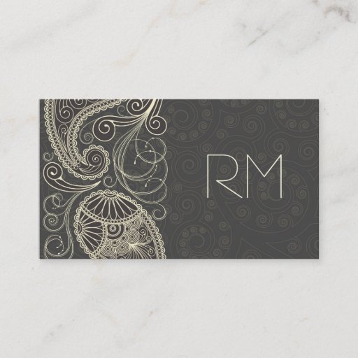 Customizable Antique White Paisley On Dark Gray Pattern Design Business Card Template