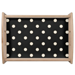 Antique White Polka Dots Black Distressed Serving Tray