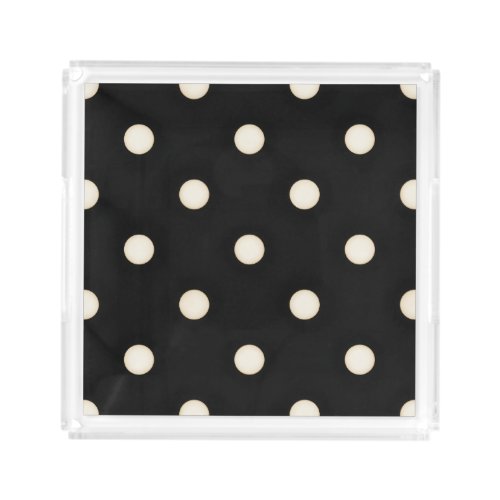 Antique White Polka Dots on Black Distressed Acrylic Tray