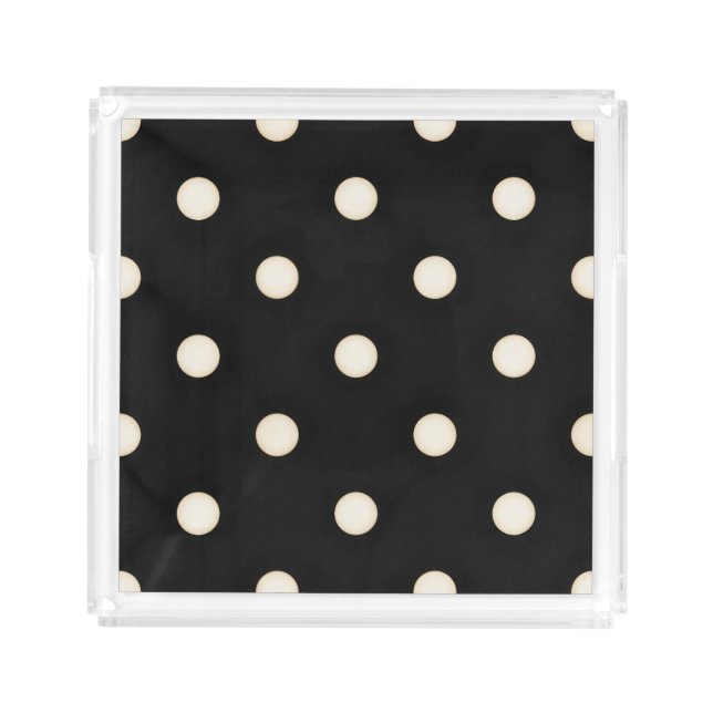 Antique White Polka Dots on Black Distressed Acrylic Tray (Front)