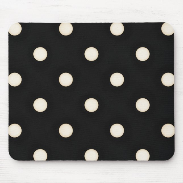 Antique White Polka Dots on Black Distressed Mouse Pad (Front)