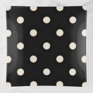 Antique White Polka Dots on Black Distressed Trinket Tray