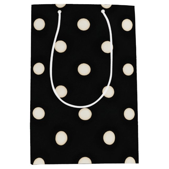 Antique White Polka Dots on Black Medium Gift Bag (Front)