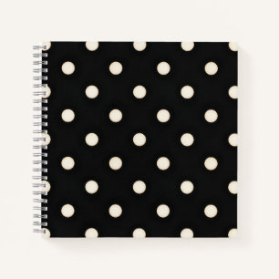 Antique White Polka Dots on Black Notebook