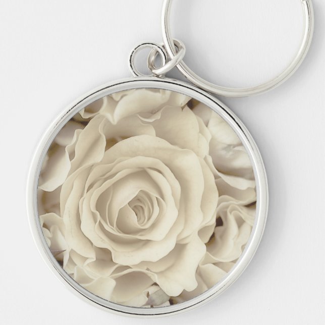 Antique White Roses, Ice Green Satin, template Keychain (Front)