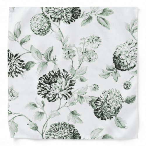 Antique White  Sea Foam Green Floral Toile Bandana