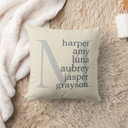 Antique White Silver Monogram Names Throw Pillow