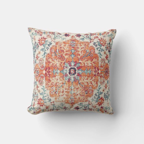 Antique White Terracotta Oriental Persian Rug  Throw Pillow