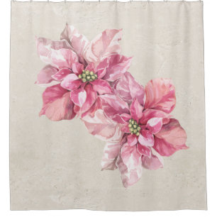 Antique White Vintage Pink Poinsettias Shower Curtain