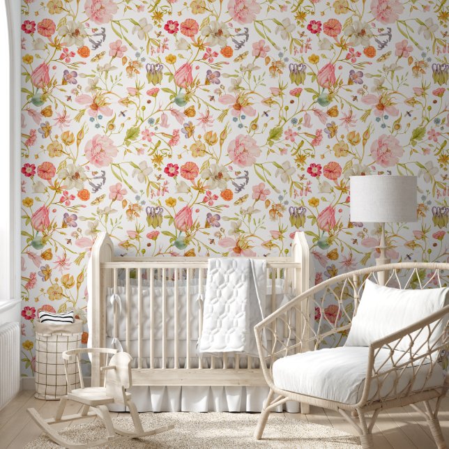 Antique Wildflower & Bugs Botanical Peel Stick Wallpaper (Kids)