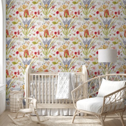 Antique Wildflowers Bugs Butterfly Peel Stick  Wallpaper