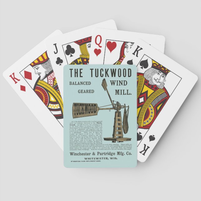 Antique Wind Mill The Tuckwood Whitewater Wis 1889 Poker Cards (Back)