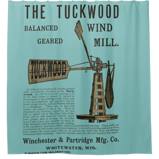 Antique Wind Mill The Tuckwood Whitewater Wis 1889 Shower Curtain (Front)