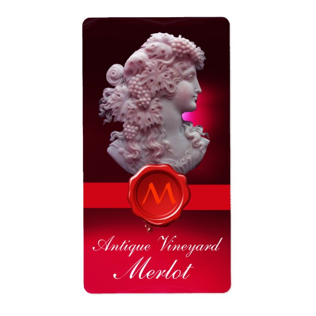 ANTIQUE WINE LADY AND GRAPES RED WAX SEAL LABEL (Front)