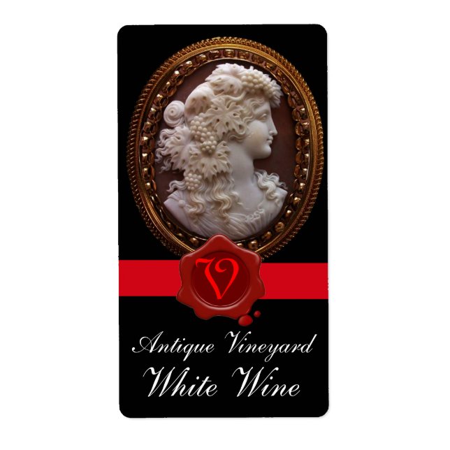 ANTIQUE WINE LADY GRAPES RED WAX SEAL MONOGRAM LABEL (Front)