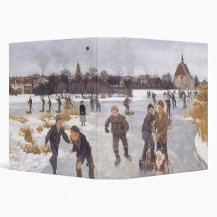 Antique Winter Ice Skating Scene Village Fine Art 3 Ring Binder