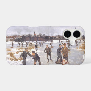 Antique Winter Ice Skating Scene Village Fine Art iPhone 17 Case