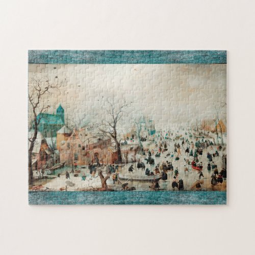 ANTIQUE WINTER LANDSCAPE WITH SKATERS JIGSAW PUZZLE
