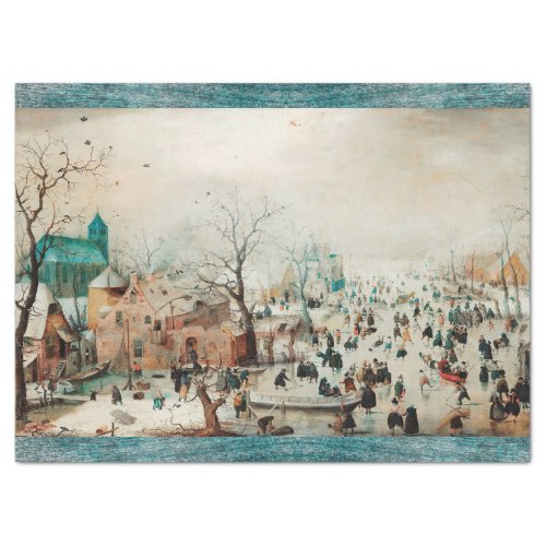 ANTIQUE WINTER LANDSCAPE WITH SKATERS TISSUE PAPER