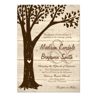 Antique Wood Carved Heart Tree Wedding Invites