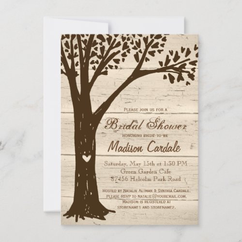 Antique Wood Carved Tree Bridal Shower Invitations