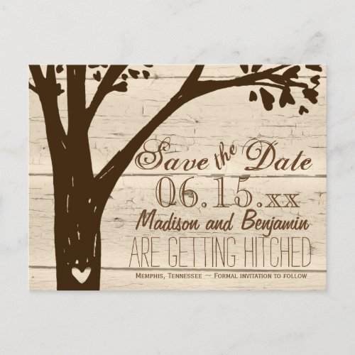 Antique Wood Carved Tree Save the Date Postcards