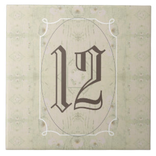 Antique Wood Floral House Number Ceramic Tile