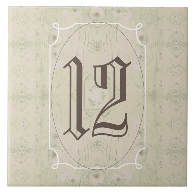 Antique Wood Floral House Number Ceramic Tile (Front)