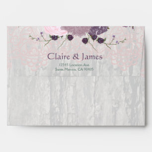 Antique Wood & Mauve Flowers Wedding Envelope