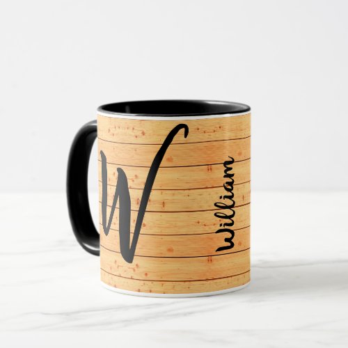 Antique Wood Name Monogram, Vintage Looking Coffee Mug