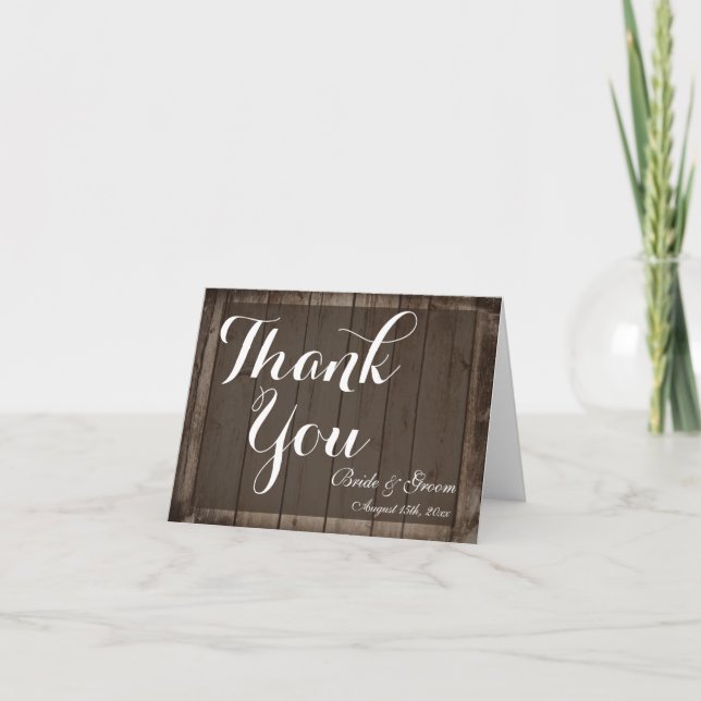 Antique Wood Personalized Wedding Thank You Cards (Front)