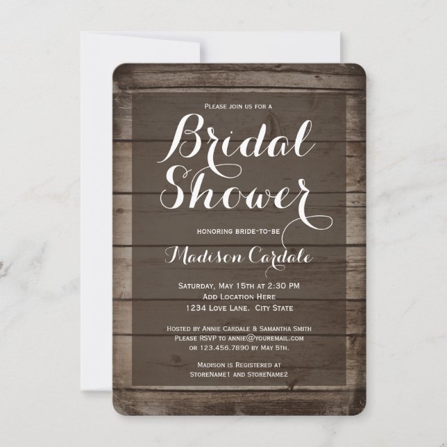 Antique Wood Rustic Bridal Shower Invitations (Front)