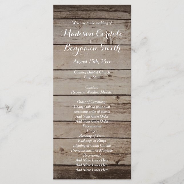 Antique Wood Rustic Country Wedding Programs (Front)