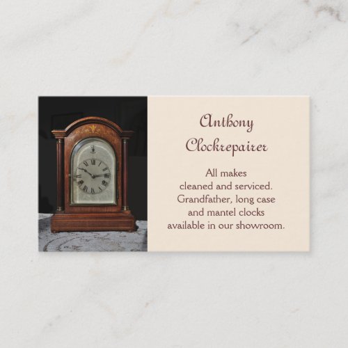 Antique wooden mantel clock business card