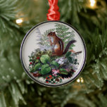 Antique Woodland Plants and Chipmunk Ornament<br><div class="desc">Such a charming vignette could only come from an antique natural history illustration,  here showing the chipmunk in paradise with ferns,  violets,  partridge berries and mosses,  an intriguing decoration for young and old.</div>