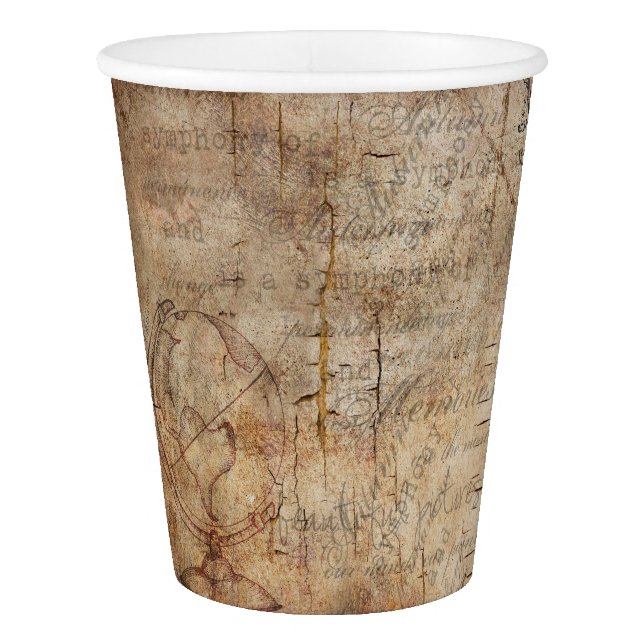 Antique World Globe Rustic Brown Paper Cups (Front)