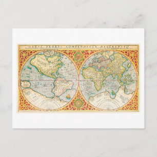 Antique World Map 1637 Postcard