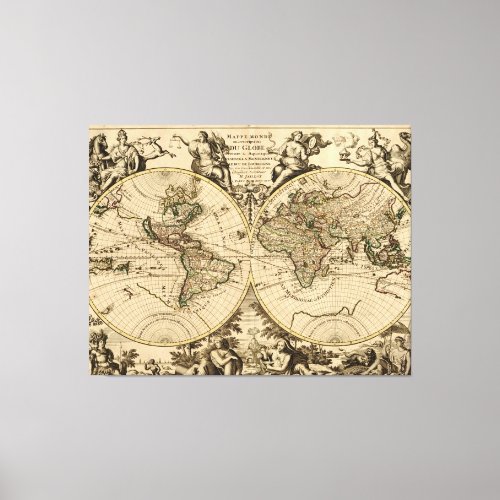 Antique World Map 1694 by Alexis Hubert Jaillot Canvas Print