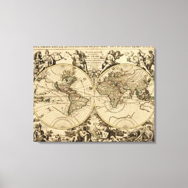 Antique World Map, 1694, by Alexis Hubert Jaillot Canvas Print (Front)