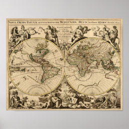 Antique World Map, 1694, by Alexis Hubert Jaillot Poster