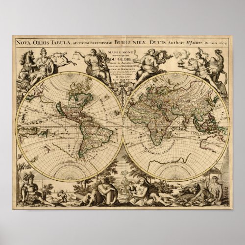 Antique World Map 1694 by Alexis Hubert Jaillot Poster