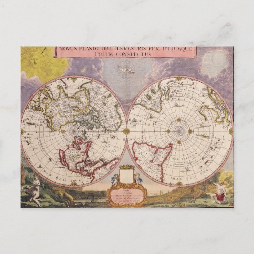 Antique World Map 17th Century Postcard
