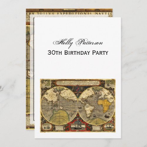 Antique World Map 2 DIY White BG V Birthday Invitation